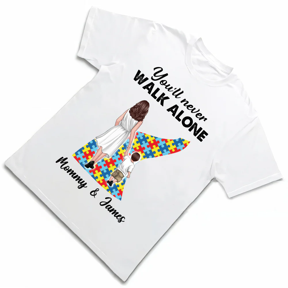 You’ll Never Walk Alone – Customizable Family T-Shirt for Mommy & Child with Puzzle Design, Gift for Mother or Lover - Image 2