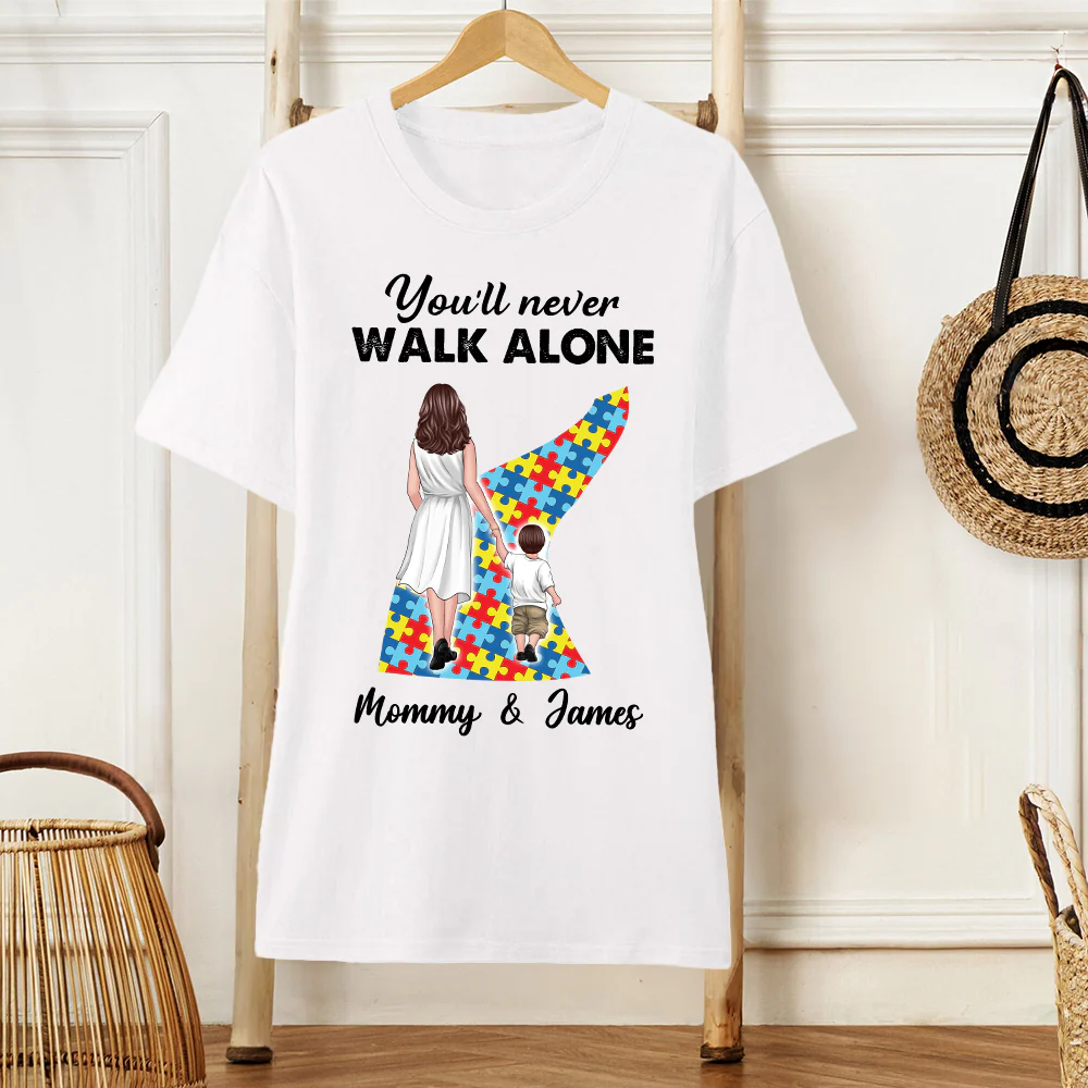 You’ll Never Walk Alone – Customizable Family T-Shirt for Mommy & Child with Puzzle Design, Gift for Mother or Lover - Image 3