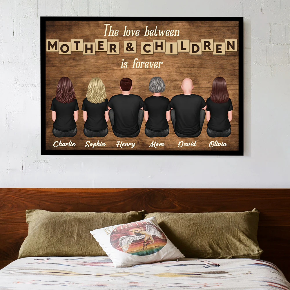 The Love Between Mother & Children is Forever’ Design with Family Illustration, Custom Plaque, Ornament, Pillow, Sign, Heartfelt Gift For Mothers or Families - Image 2