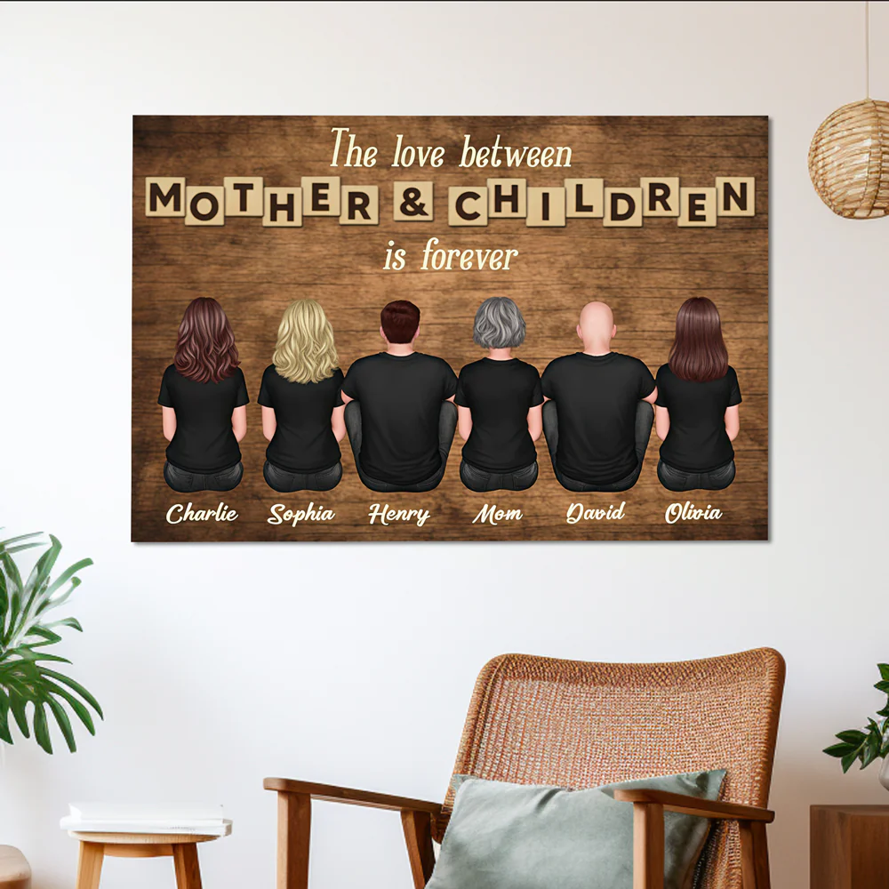 The Love Between Mother & Children is Forever’ Design with Family Illustration, Custom Plaque, Ornament, Pillow, Sign, Heartfelt Gift For Mothers or Families - Image 5