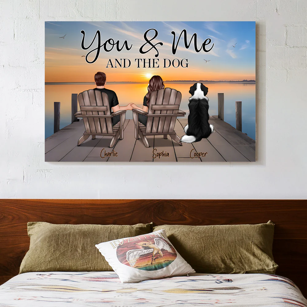 Couple with Pets on the Beach, Poster, Canvas, Keychain, Plaque, and Ornament, Perfect Gift for Her and Dog Loves - Image 2