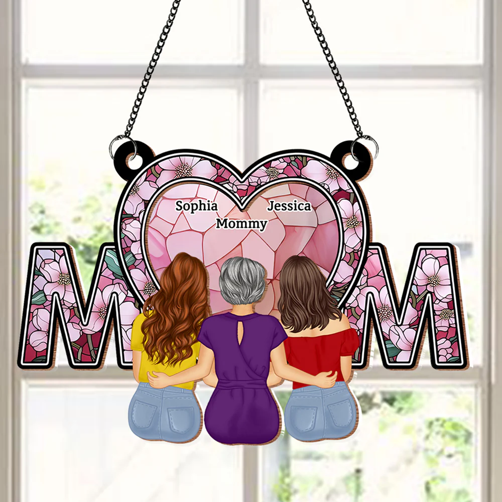 Wood and Acrylic Layered MOM Ornament – Heartwarming Custom Keepsake for Mom with Stained Glass Effect