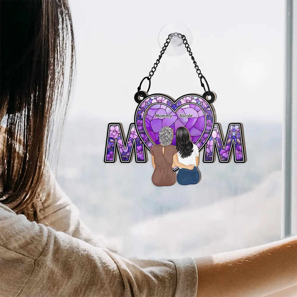 Wood and Acrylic Layered MOM Ornament – Heartwarming Custom Keepsake for Mom with Stained Glass Effect - Image 9