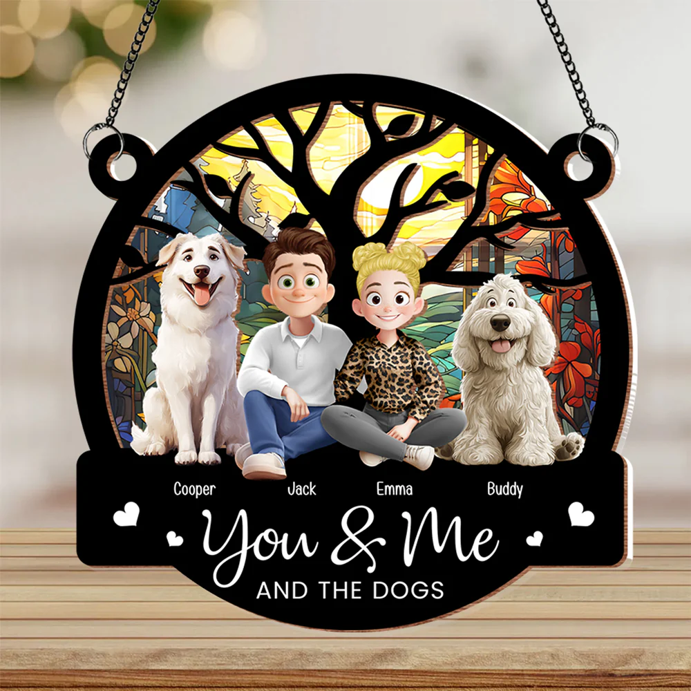 You & Me and the Dogs - Customizable Wood and Acrylic Layered Ornament, Ideal Gift for Couples and Pet Lovers - Image 6