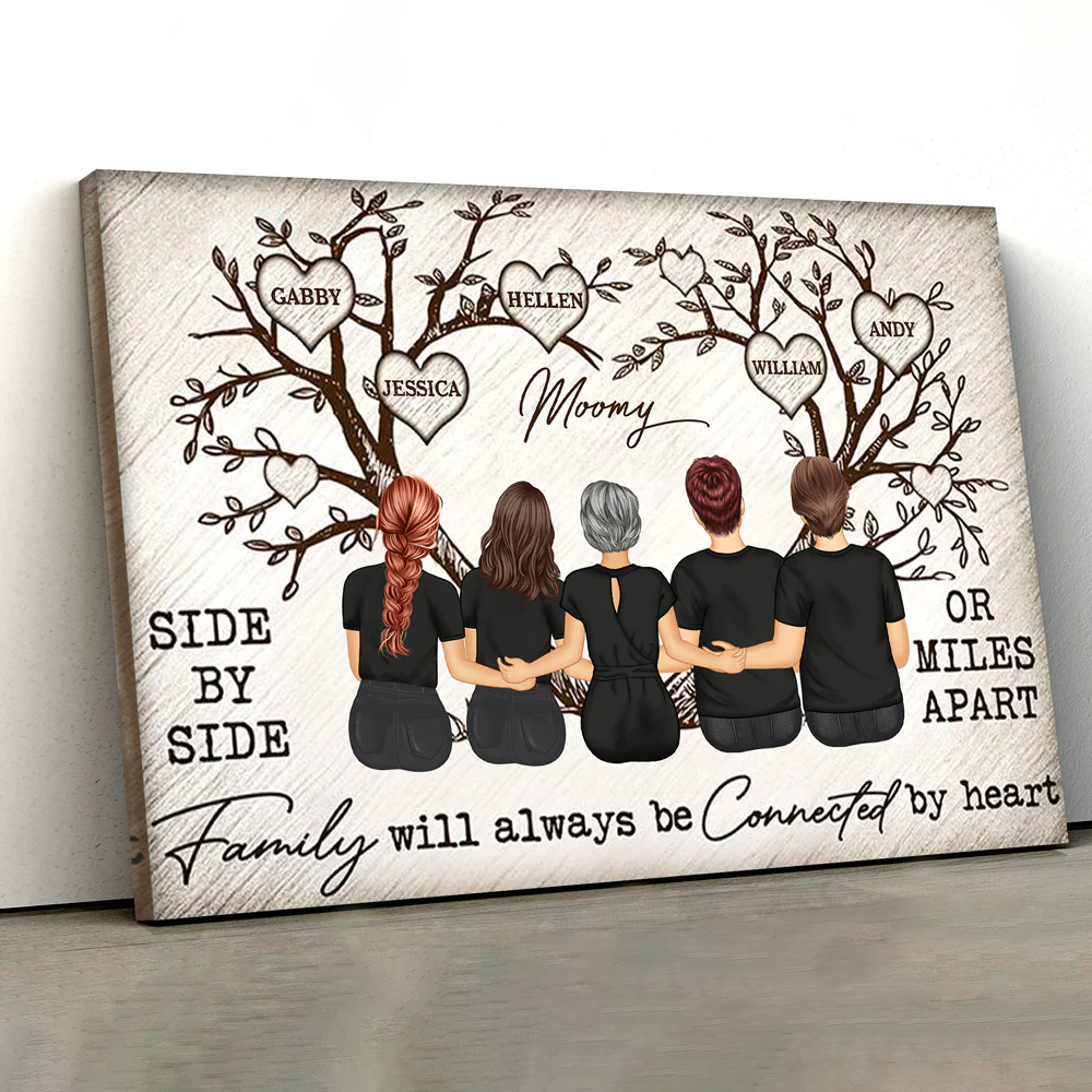 Grandma Mom Family Will Always Be Connected By Heart - Personalized Family Tree Poster, Perfect Gift for Mothers, Available as Poster, Plaque, Ornament, Keychain, and Pillow - Image 3