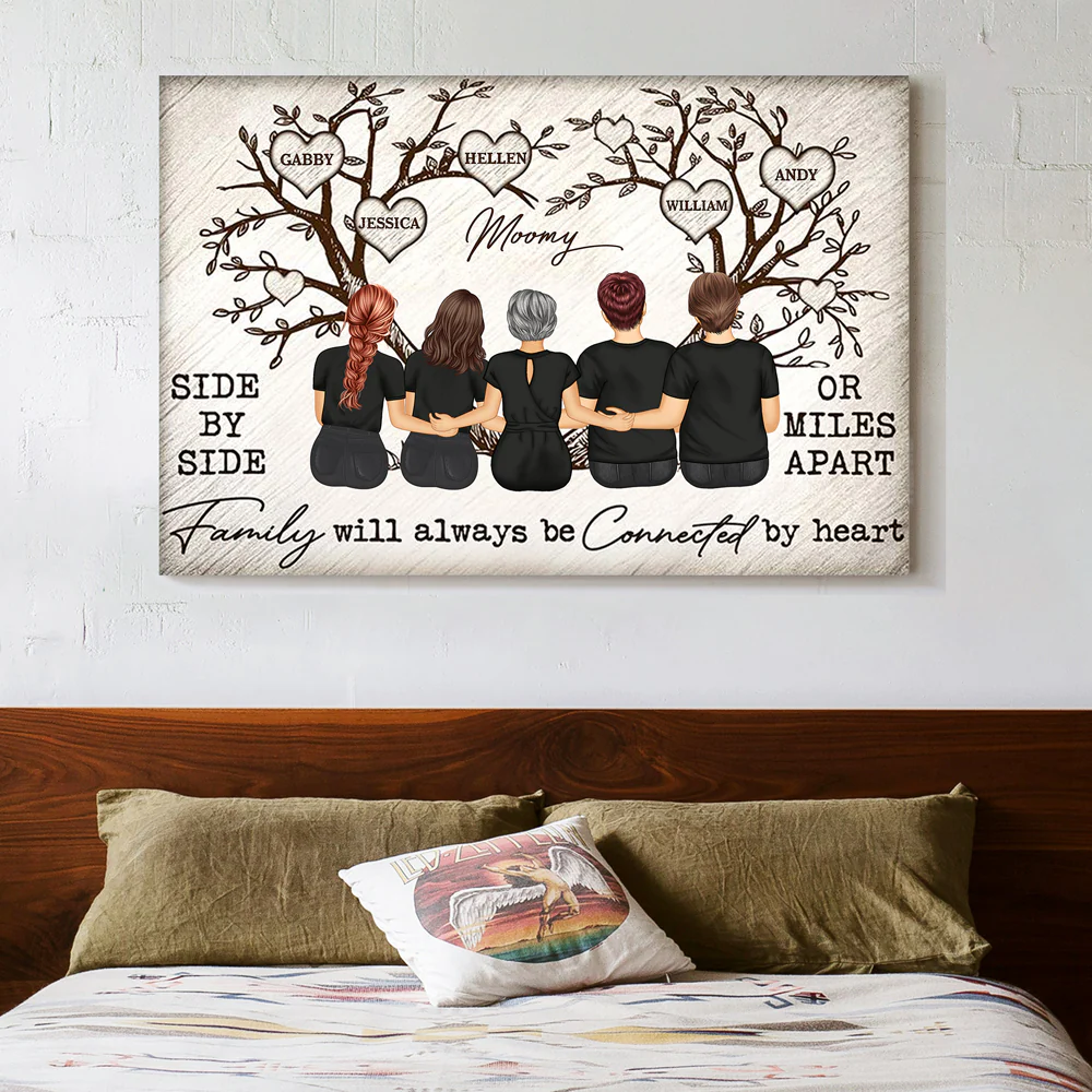 Grandma Mom Family Will Always Be Connected By Heart - Personalized Family Tree Poster, Perfect Gift for Mothers, Available as Poster, Plaque, Ornament, Keychain, and Pillow - Image 4