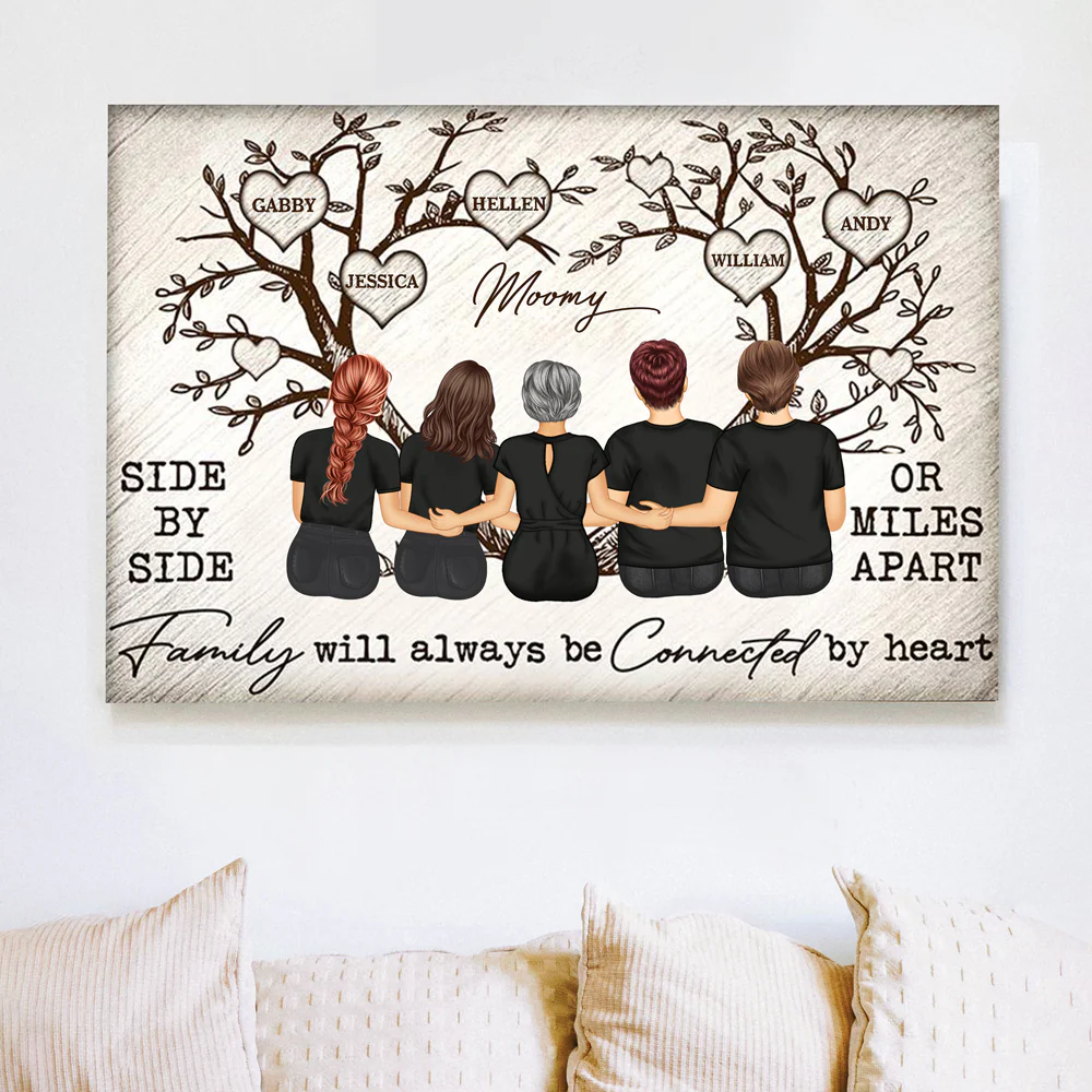 Grandma Mom Family Will Always Be Connected By Heart - Personalized Family Tree Poster, Perfect Gift for Mothers, Available as Poster, Plaque, Ornament, Keychain, and Pillow - Image 5