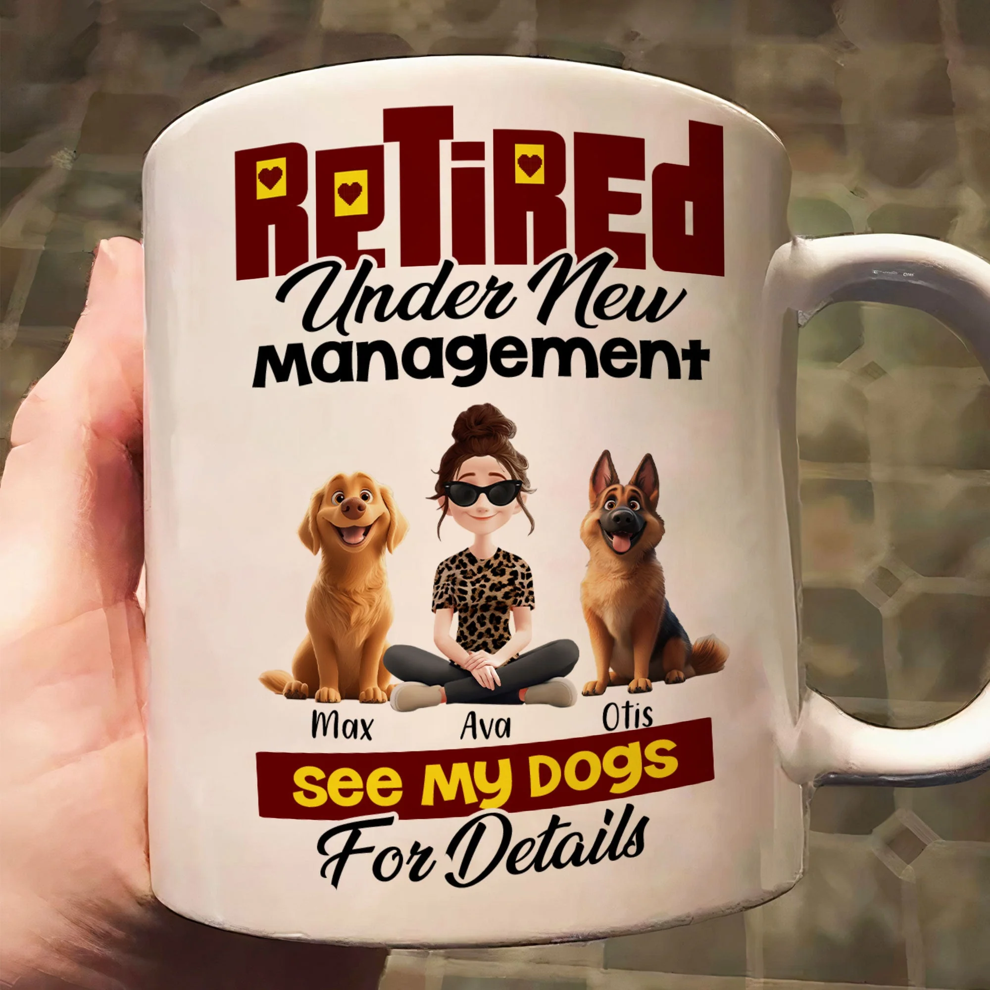 Custom Dog Lover Mug - Retirement-Themed Personalized Cup Featuring Pets and Owner, Funny Gift for Dog Moms & Dads - Image 5