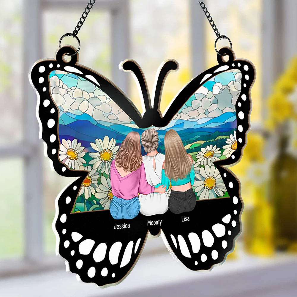 Personalized Butterfly Ornament for Mother’s Day – Custom Wood and Acrylic Layered Design with Family Names – Heartfelt Gift for Mom from Daughter - Image 2