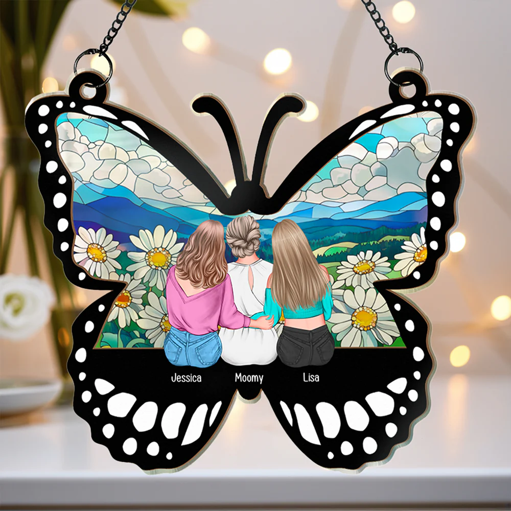 Personalized Butterfly Ornament for Mother’s Day – Custom Wood and Acrylic Layered Design with Family Names – Heartfelt Gift for Mom from Daughter - Image 3