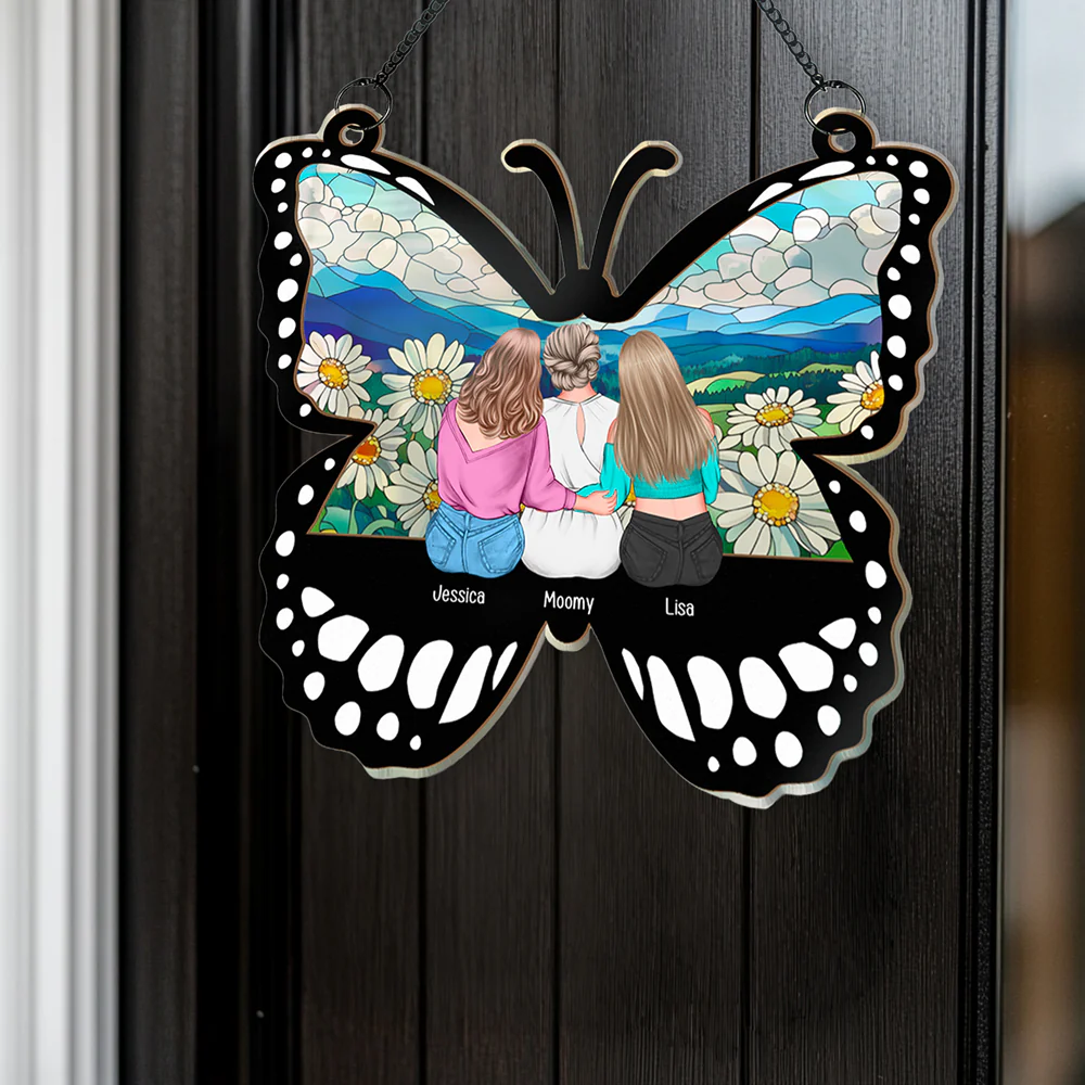 Personalized Butterfly Ornament for Mother’s Day – Custom Wood and Acrylic Layered Design with Family Names – Heartfelt Gift for Mom from Daughter - Image 4