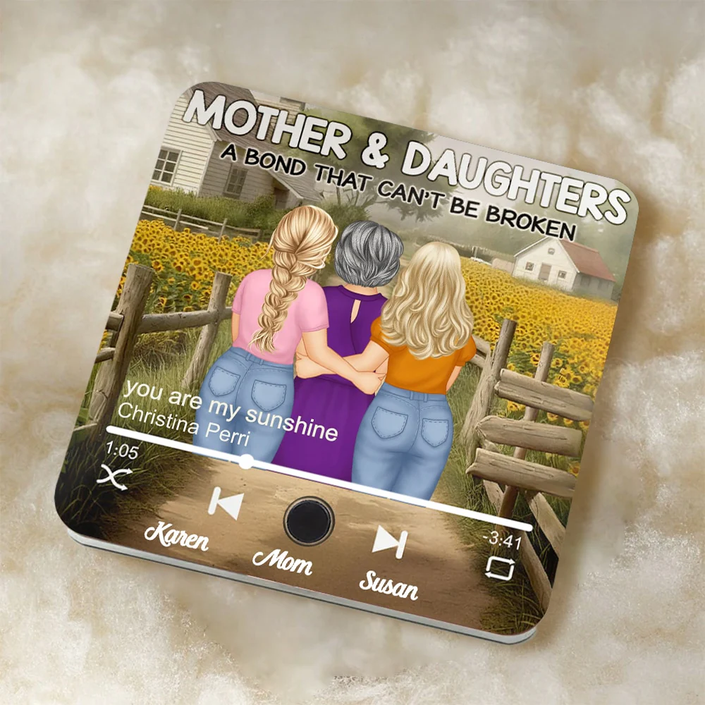 A Bond That Can't Be Broken – Personalized Music Magnet with Sunflower Scene – Perfect for Mother-Daughter Gifts