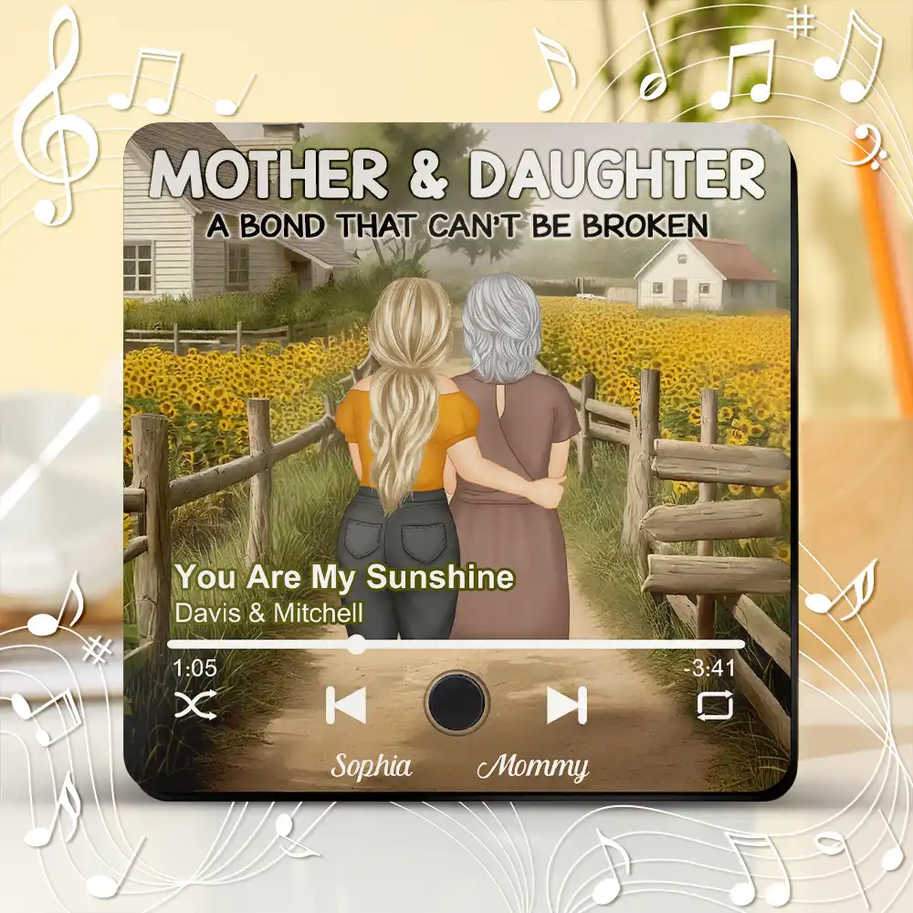 A Bond That Can't Be Broken – Personalized Music Magnet with Sunflower Scene – Perfect for Mother-Daughter Gifts - Image 2