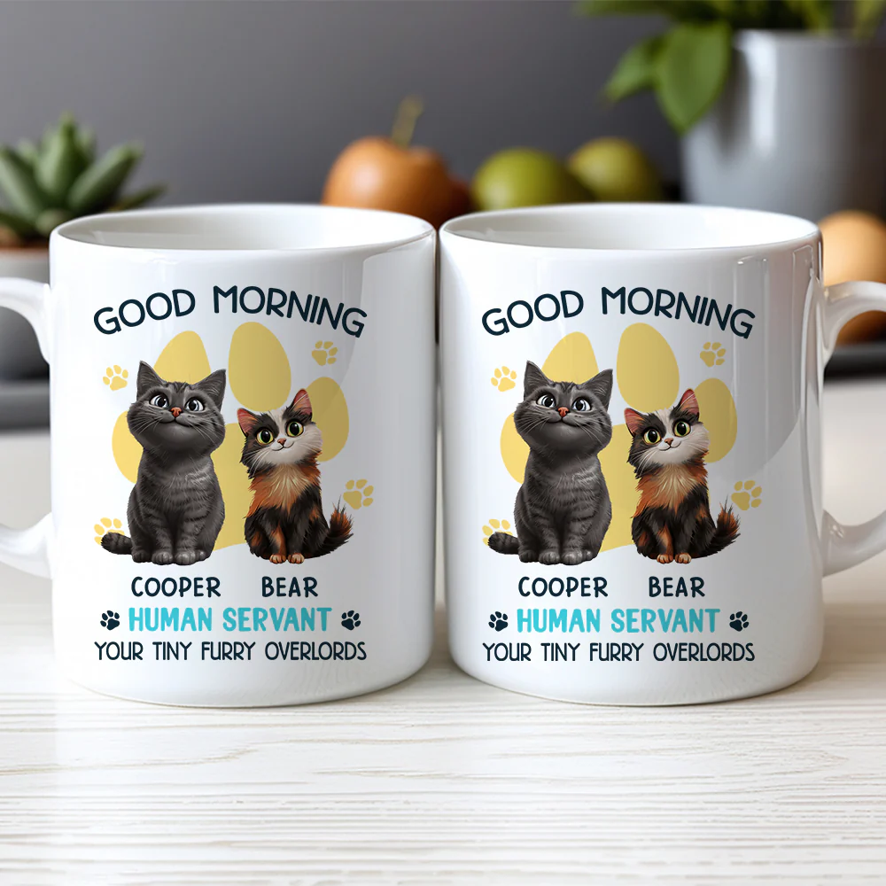 Say Hello to Your Tiny Furry Overlord – Customizable Good Morning Mug for Cat Lovers, Featuring Your Cat’s Name, Great Gift for Cat Owners, Available in White Ceramic Mug or Two-Tone Mug - Image 2