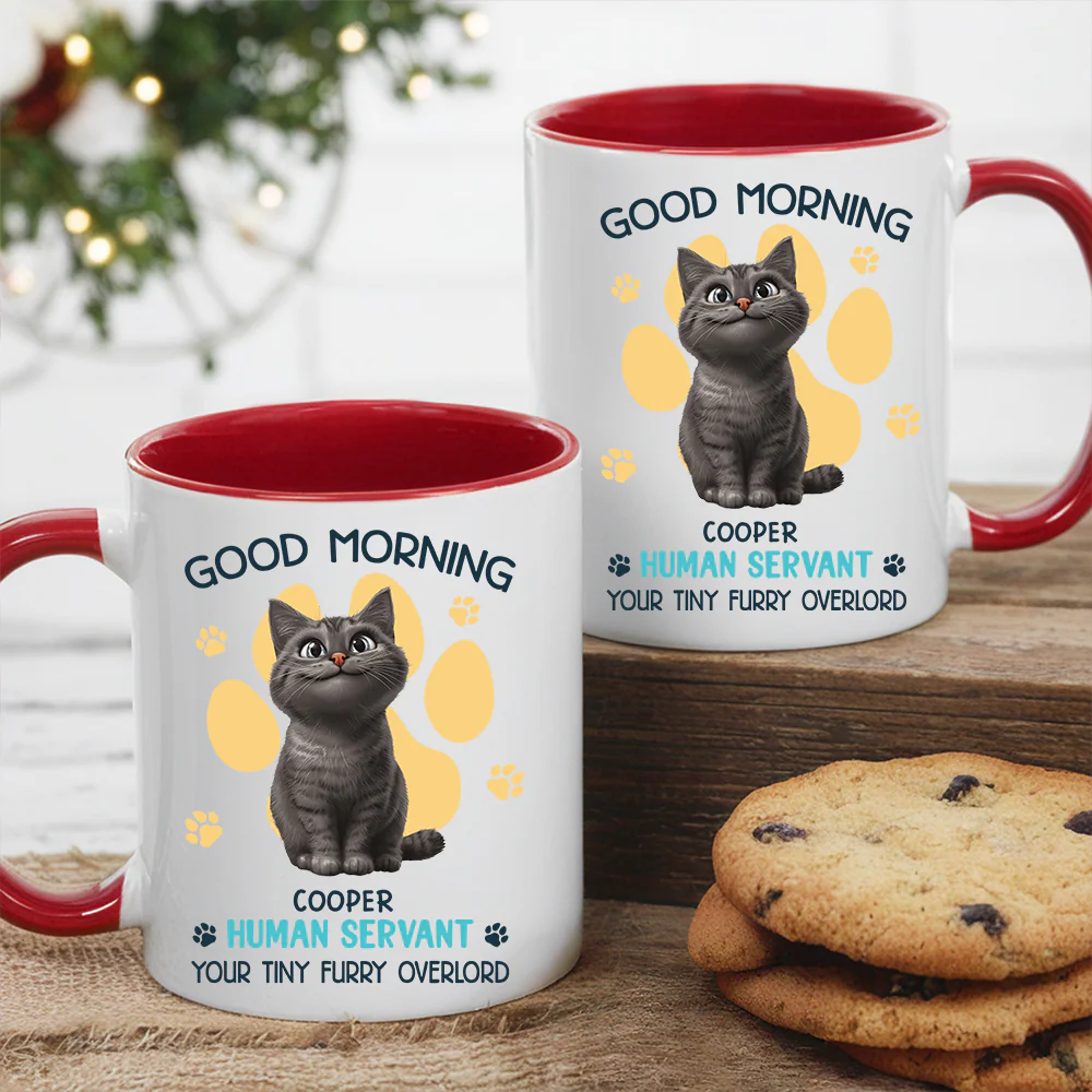 Say Hello to Your Tiny Furry Overlord – Customizable Good Morning Mug for Cat Lovers, Featuring Your Cat’s Name, Great Gift for Cat Owners, Available in White Ceramic Mug or Two-Tone Mug - Image 4