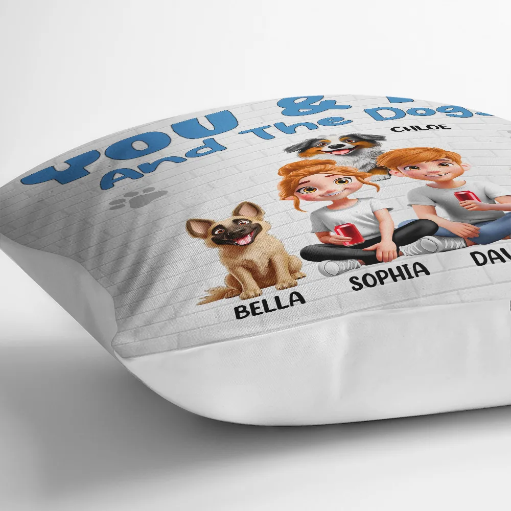 You & Me and the Dogs – Personalized Square Pillow for Families with Custom Pet and People Characters, Perfect Gift for Dog Lovers - Image 4