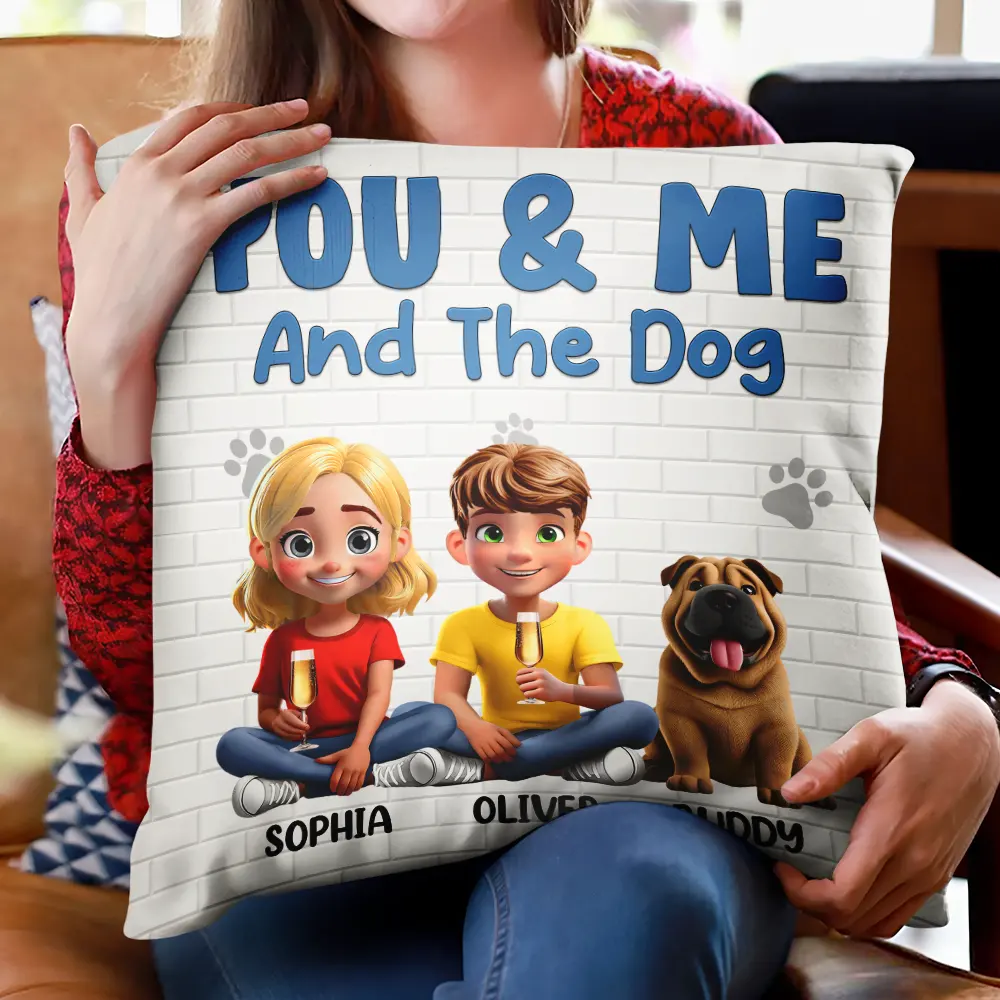 You & Me and the Dogs – Personalized Square Pillow for Families with Custom Pet and People Characters, Perfect Gift for Dog Lovers - Image 7