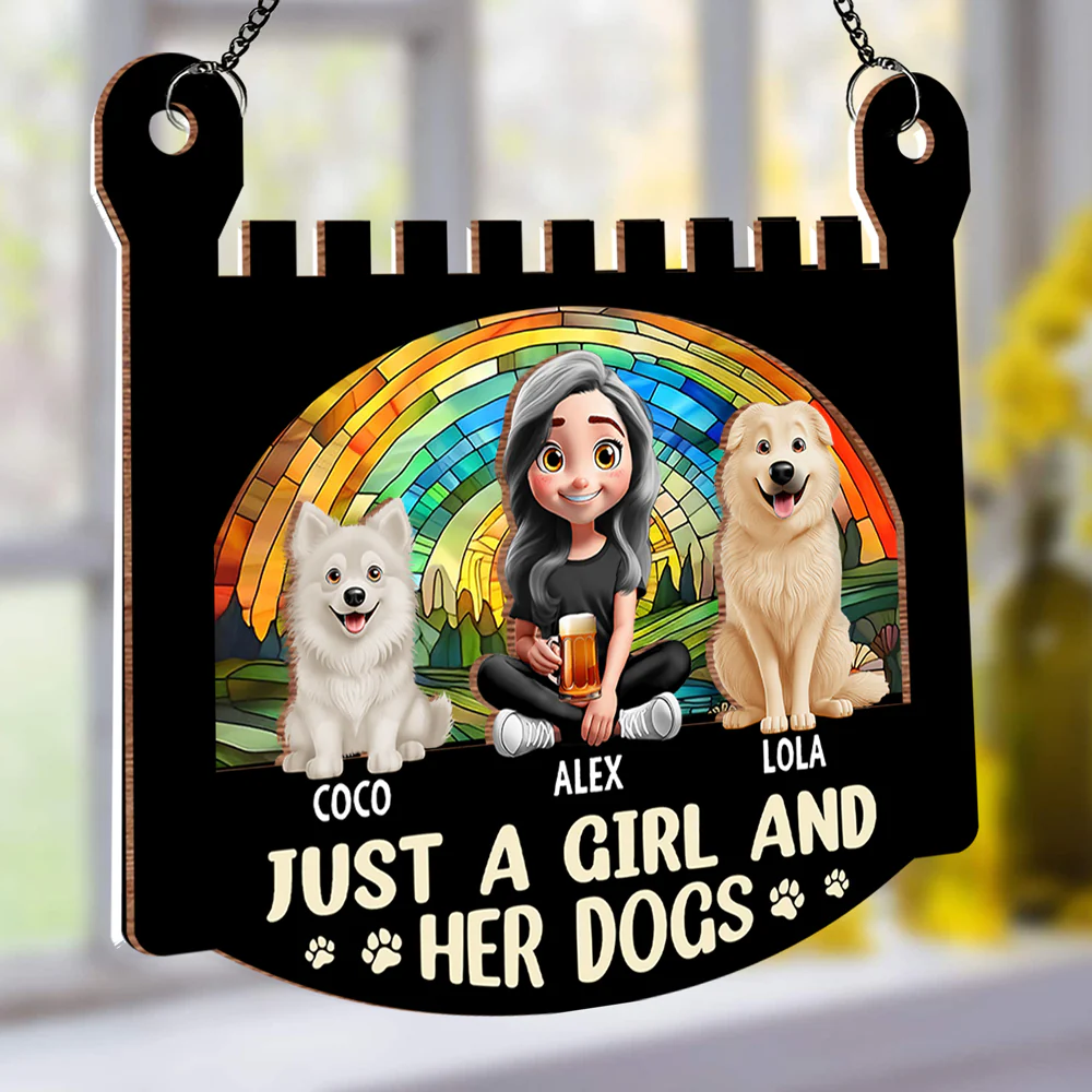 Personalized Girl & Dog Acrylic Ornament - Custom Wood Layered Gift - Image 3