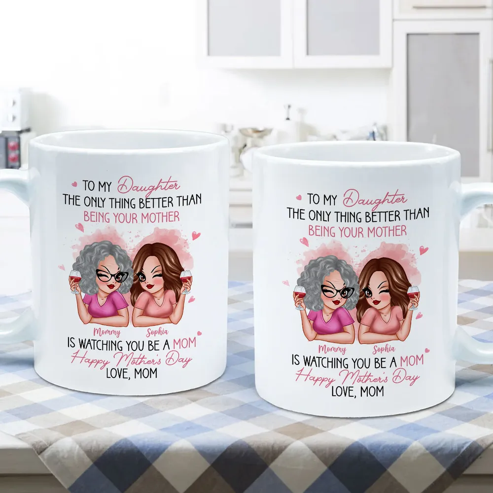 To My Daughter – Personalized Ceramic Mug , Perfect Gift for Mother and Daughter, Featuring a Fun Design with Winking Characters - Image 9