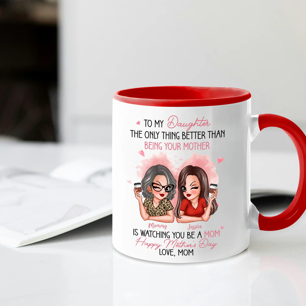 To My Daughter – Personalized Ceramic Mug , Perfect Gift for Mother and Daughter, Featuring a Fun Design with Winking Characters - Image 3