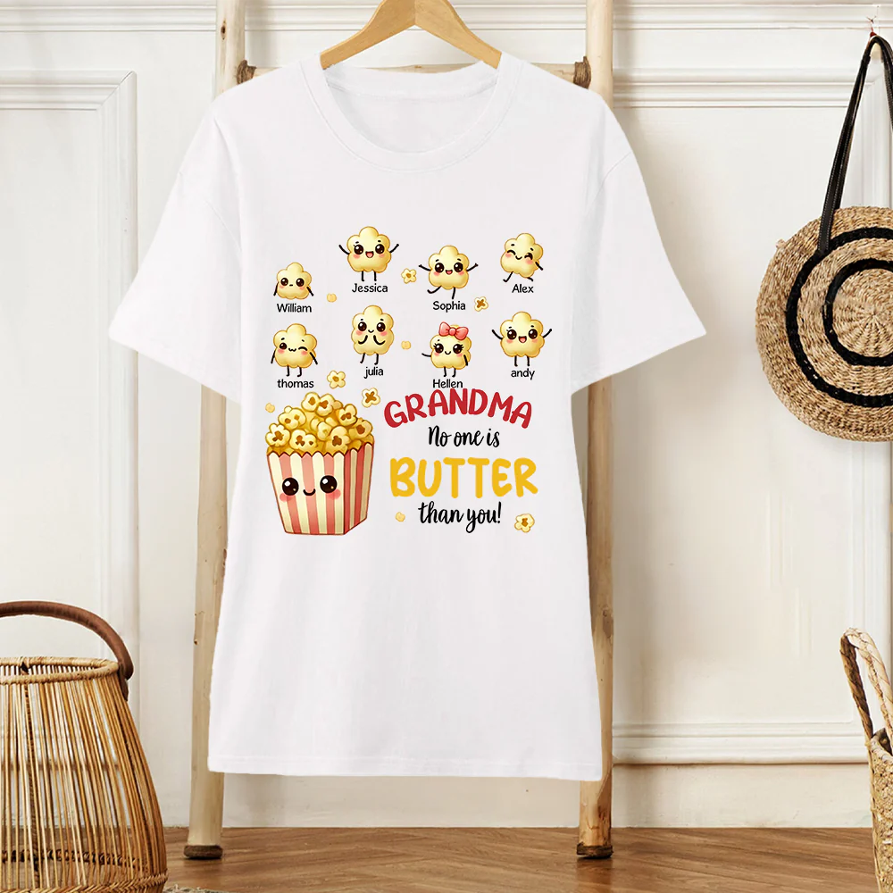 Grandma No One Is Butter Than You – Personalized Cloth, Fun Popcorn Design for Grandmothers, Ideal Gift for Family Gatherings - Image 3
