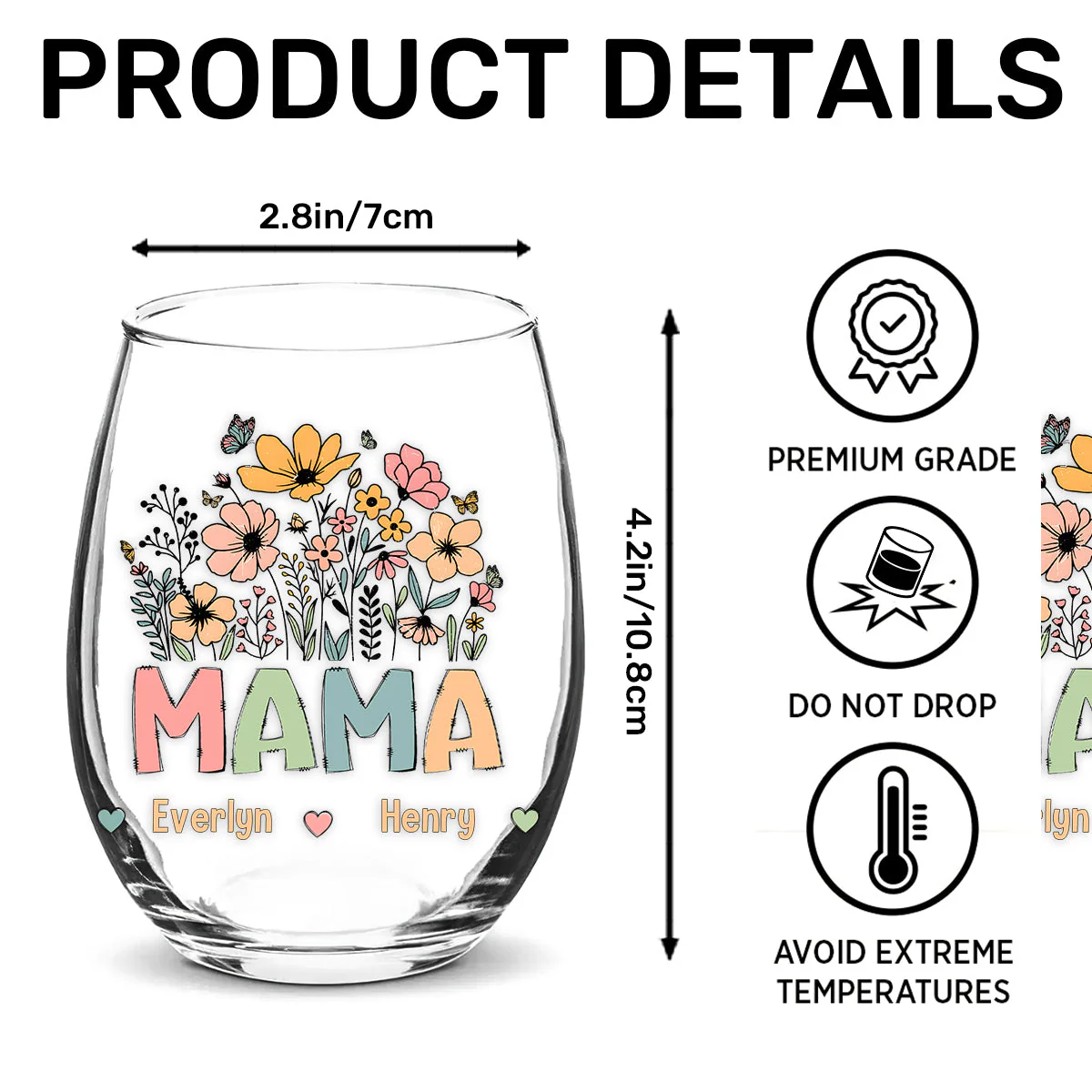 Personalized Wine Glass for Grandma with Colorful Flower Design, Customizable with Names of Grandchildren, Ideal Gift for Grandmothers on Special Occasions - Image 10