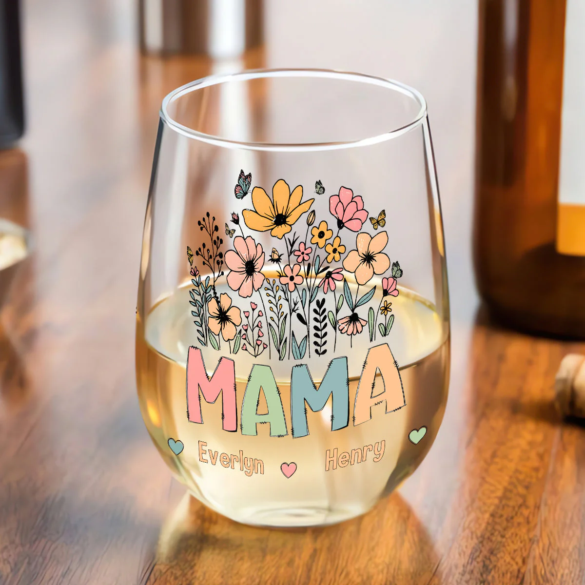 Personalized Wine Glass for Grandma with Colorful Flower Design, Customizable with Names of Grandchildren, Ideal Gift for Grandmothers on Special Occasions - Image 13