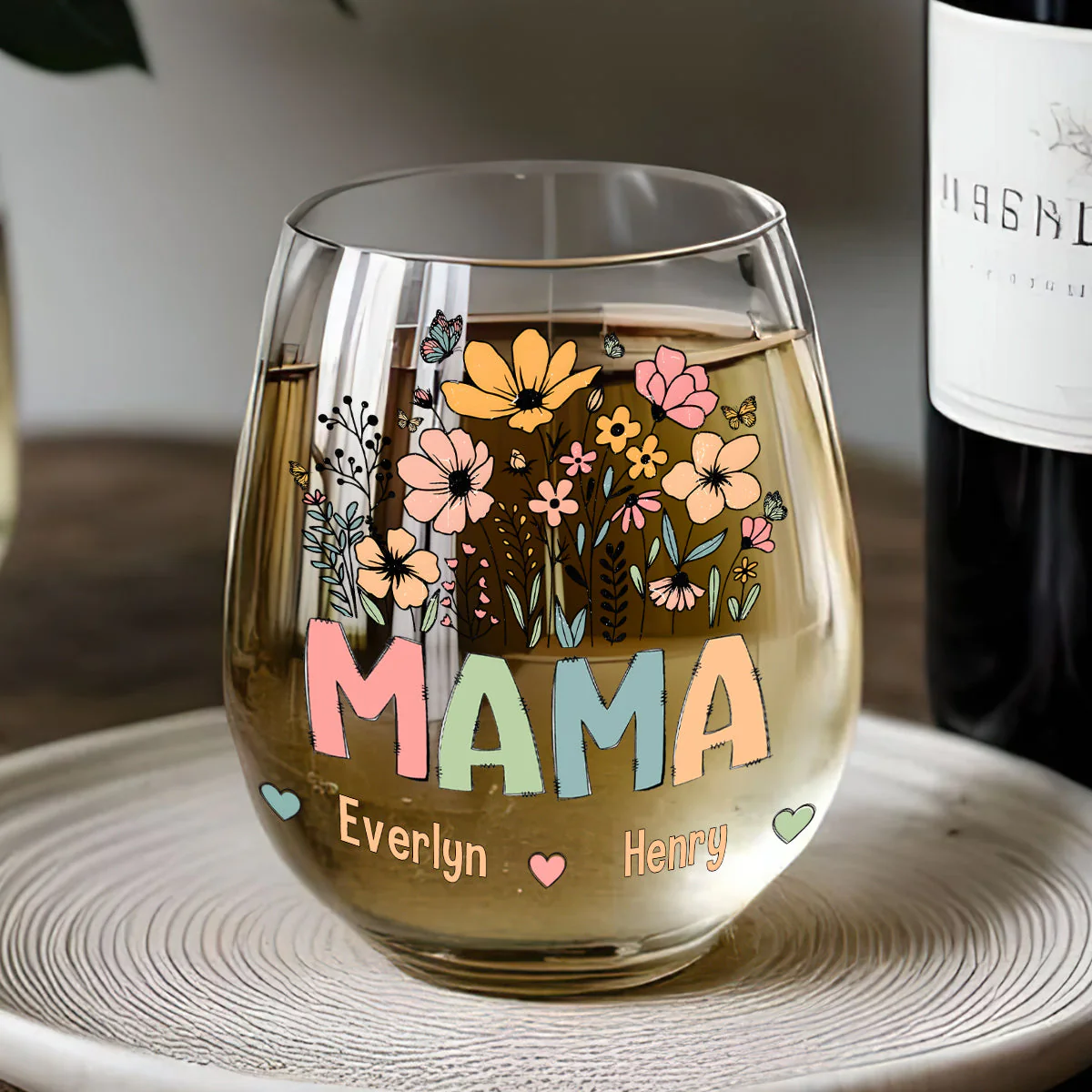 Personalized Wine Glass for Grandma with Colorful Flower Design, Customizable with Names of Grandchildren, Ideal Gift for Grandmothers on Special Occasions - Image 14
