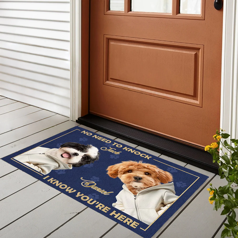 Personalized Doormat for Dog Lovers – Customizable Dog Photo Mat with Message, "No Need to Knock, I Know You’re Here", Perfect Gift for Pet Owners, Home Decor for Dog Families - Image 2
