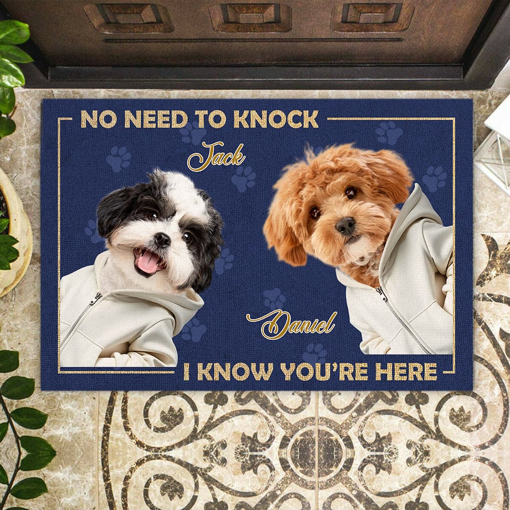 Personalized Doormat for Dog Lovers – Customizable Dog Photo Mat with Message, "No Need to Knock, I Know You’re Here", Perfect Gift for Pet Owners, Home Decor for Dog Families - Image 3