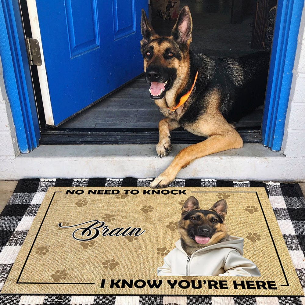Personalized Doormat for Dog Lovers – Customizable Dog Photo Mat with Message, "No Need to Knock, I Know You’re Here", Perfect Gift for Pet Owners, Home Decor for Dog Families - Image 4