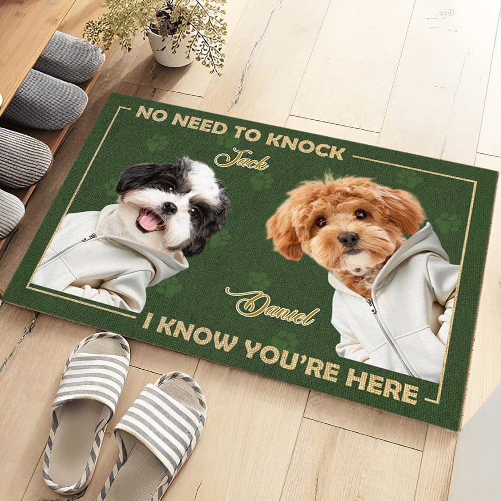 Personalized Doormat for Dog Lovers – Customizable Dog Photo Mat with Message, "No Need to Knock, I Know You’re Here", Perfect Gift for Pet Owners, Home Decor for Dog Families - Image 5