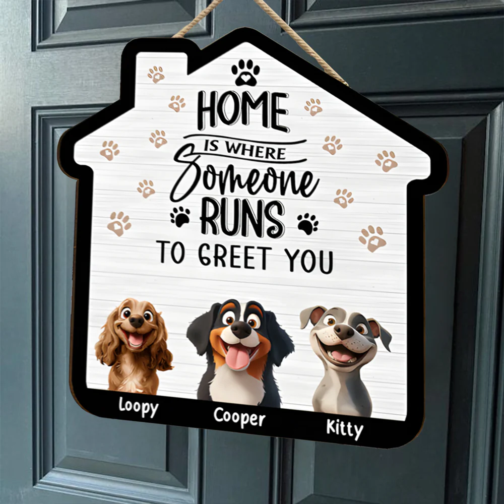 Cute Dog Family Wooden Sign – Perfect Home Decor for Pet Lovers - Image 3