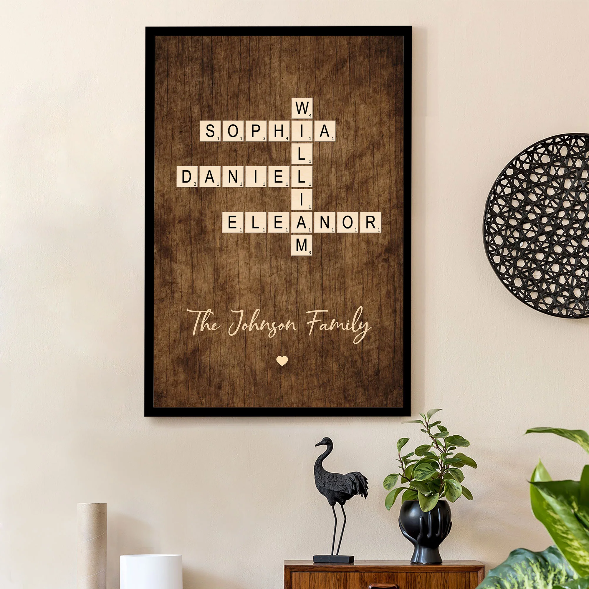 Scrabble Tile Family Name Poster – Personalized Scrabble-Inspired Poster for Family, Couples, or Housewarming Gift