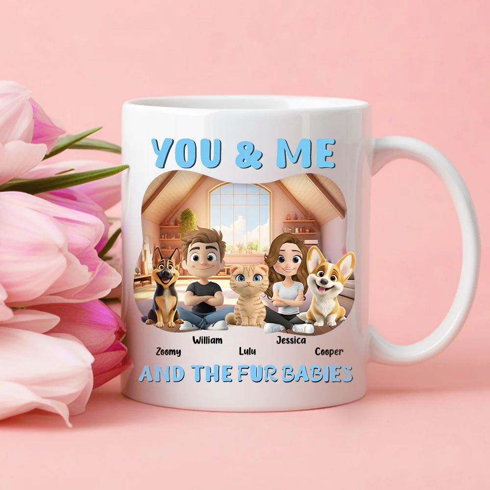 Personalized White Ceramic Couple & Dog Mug - Dog Lovers Gift - Image 2