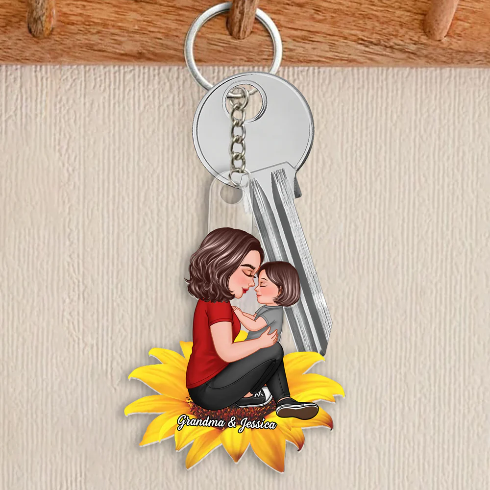 Personalized Grandma Acrylic Keychain with Sunflower Design - Image 3