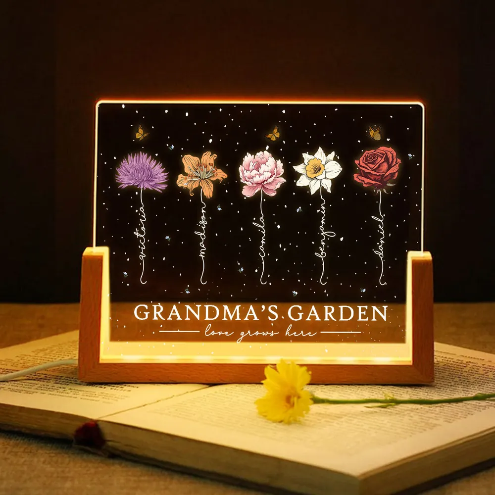 Custom LED Frame Poster - Birth Month Flower Art with Grandkids' Names - Image 5