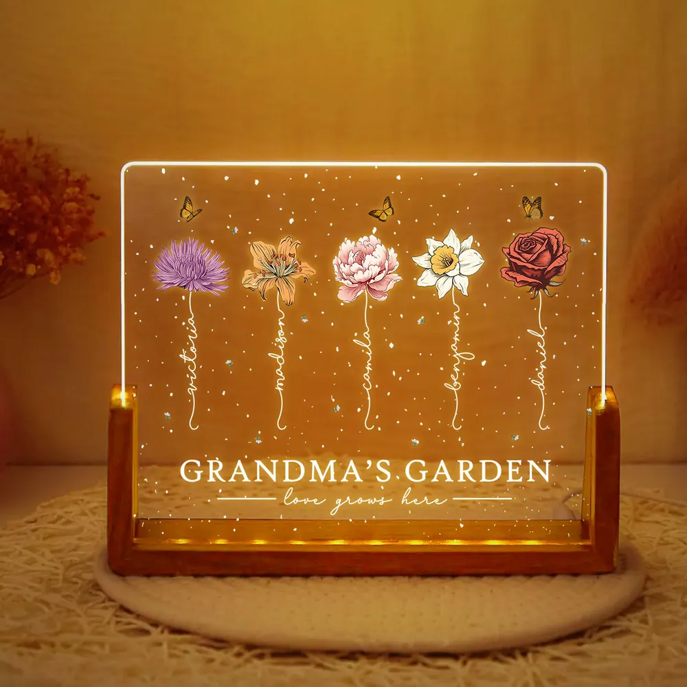 Custom LED Frame Poster - Birth Month Flower Art with Grandkids' Names - Image 6