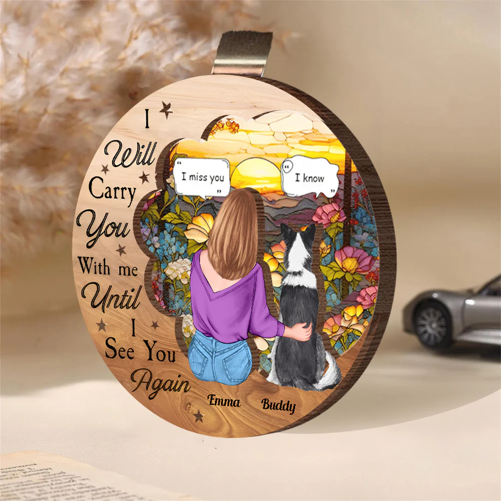Personalized Car Visor Clip with Heartfelt Dog and Owner Illustration – Perfect Gift for Couples Who Cherish Their Pets - Image 3