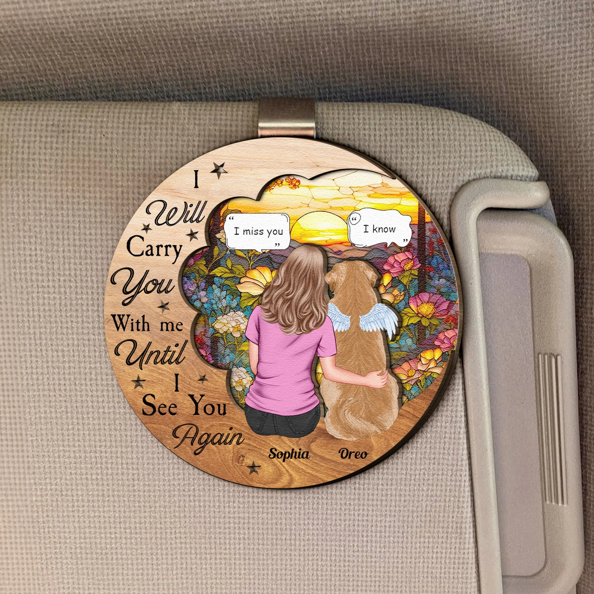 Personalized Car Visor Clip with Heartfelt Dog and Owner Illustration – Perfect Gift for Couples Who Cherish Their Pets - Image 4