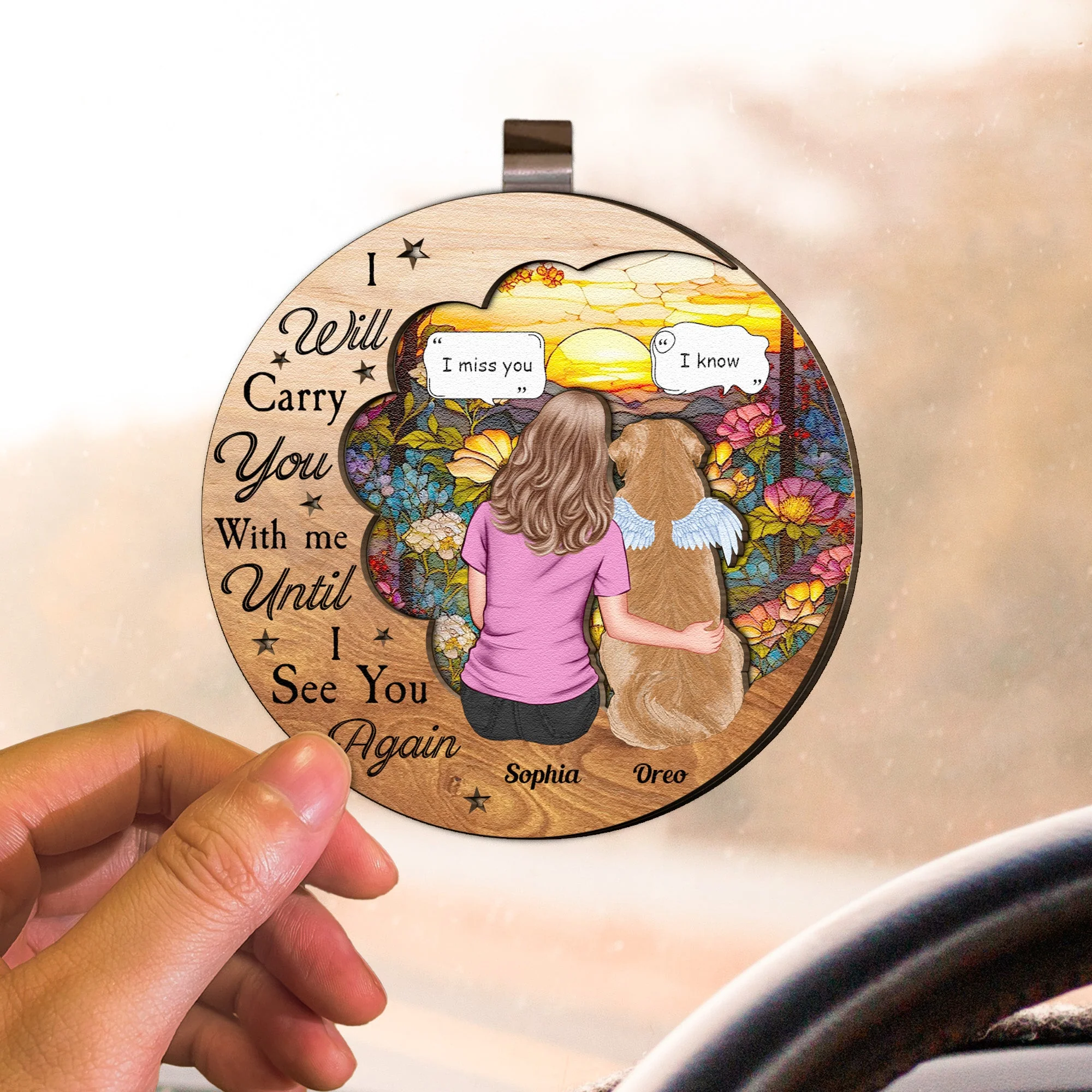 Personalized Car Visor Clip with Heartfelt Dog and Owner Illustration – Perfect Gift for Couples Who Cherish Their Pets - Image 6