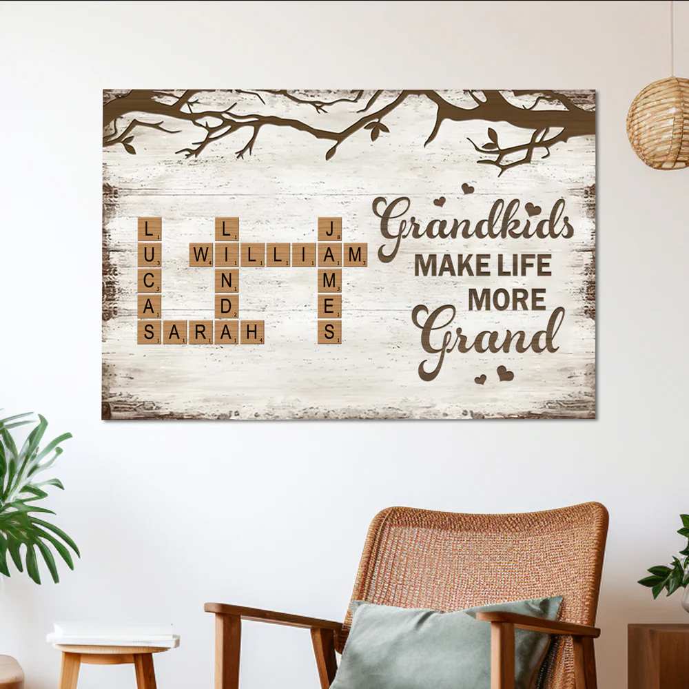 Personalized Family Poster – Grandkids Make Life More Grand – Custom Scrabble-Inspired Poster with Family Names - Image 2