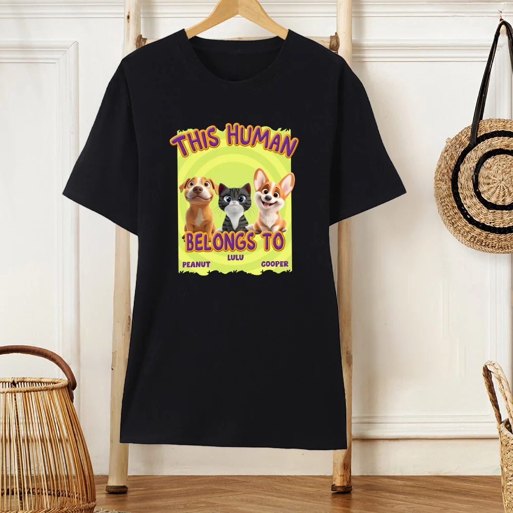 This Human Belongs to me - Funny Dog Lover Classic Tee, Women’s Tee, and Sweatshirt – Ideal Gift for Pet Owners - Image 2