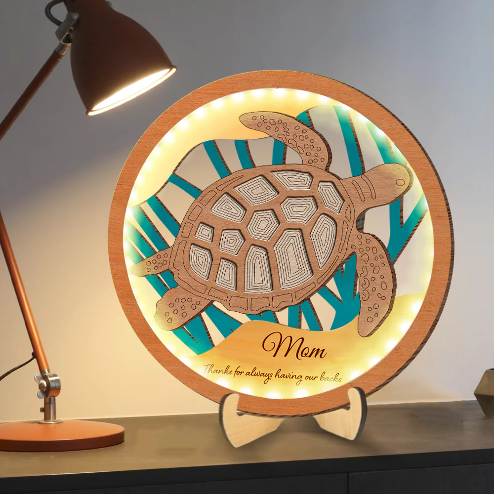 Customized 3-Layer Wooden Sea Turtle Plaque with LED – Family Gift for Mom and Grandma - Image 2