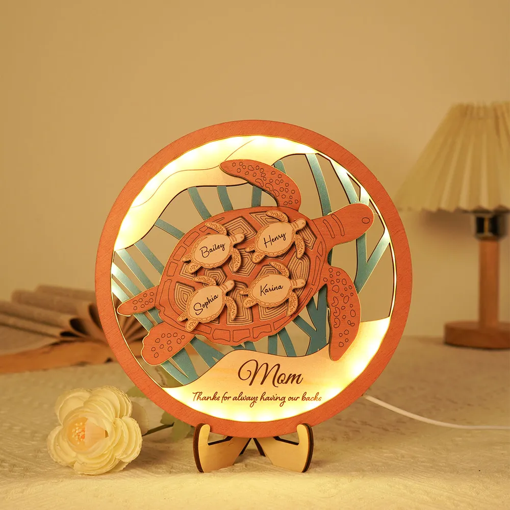Customized 3-Layer Wooden Sea Turtle Plaque with LED – Family Gift for Mom and Grandma - Image 3