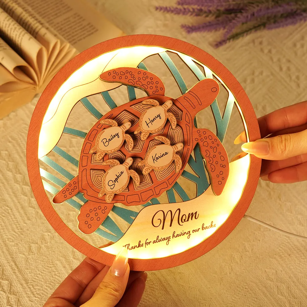 Customized 3-Layer Wooden Sea Turtle Plaque with LED – Family Gift for Mom and Grandma - Image 7