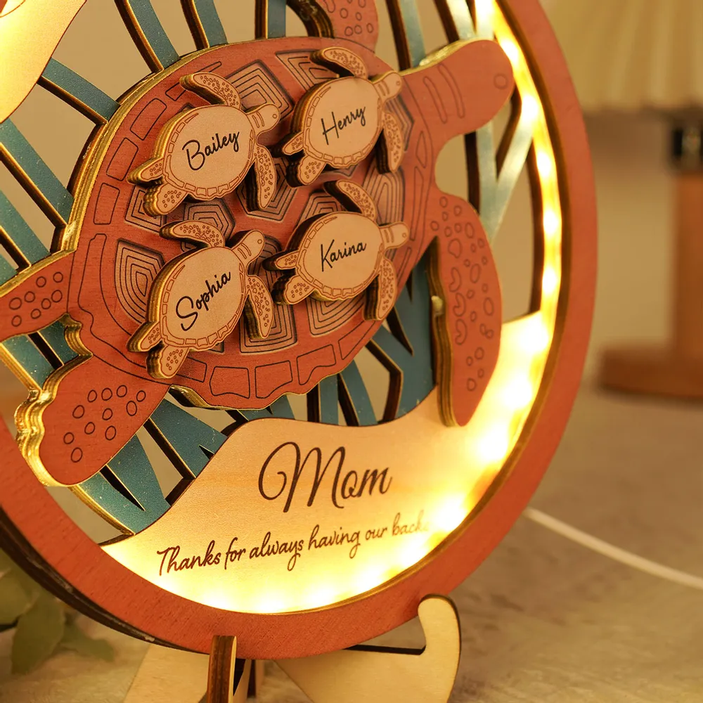 Customized 3-Layer Wooden Sea Turtle Plaque with LED – Family Gift for Mom and Grandma - Image 8