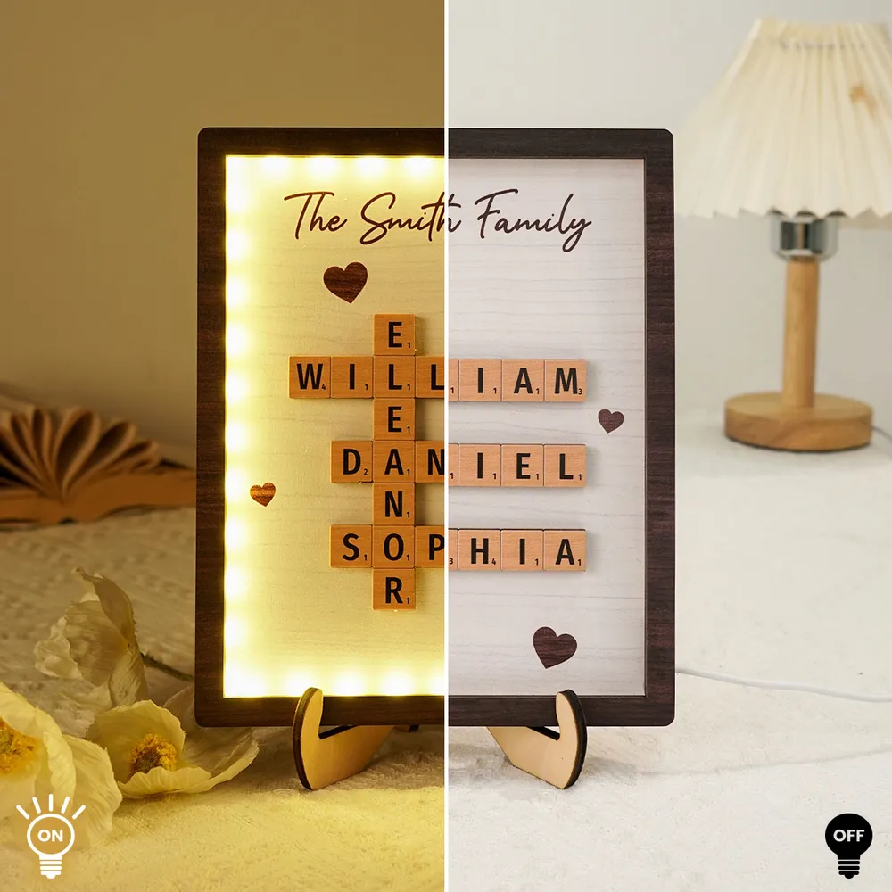 Personalized Family LED Plaque – 2-Layer Wooden Family Crossword Art – Deal Gift for Families - Image 3