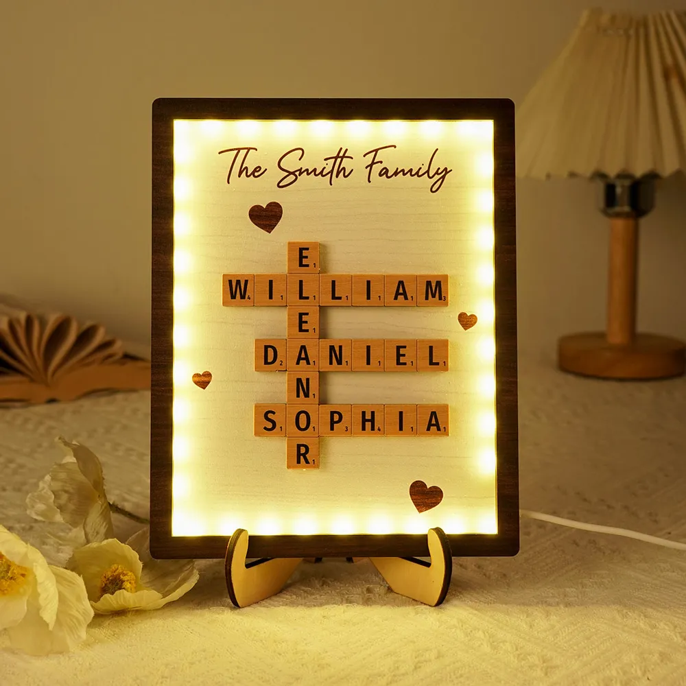 Personalized Family LED Plaque – 2-Layer Wooden Family Crossword Art – Deal Gift for Families - Image 4