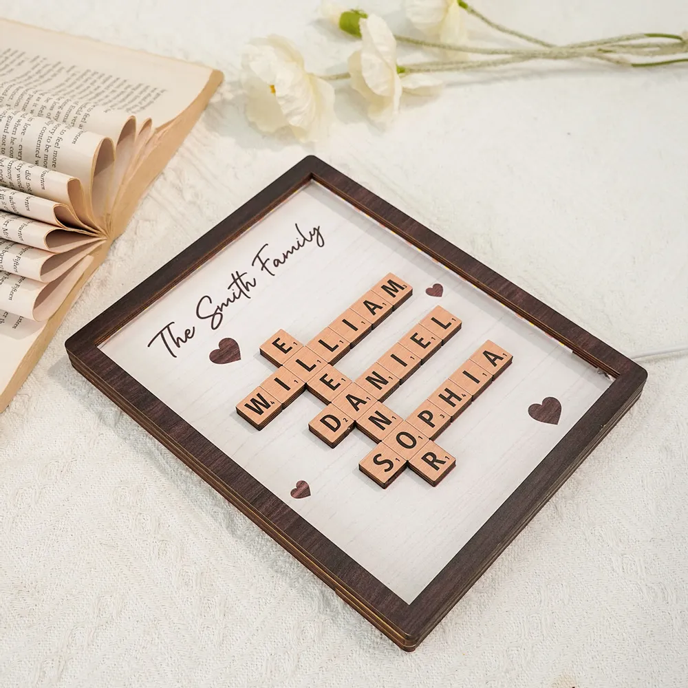 Personalized Family LED Plaque – 2-Layer Wooden Family Crossword Art – Deal Gift for Families - Image 6